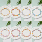 Stainless Steel Enamel Daisy Chain Link Smooth Polished Glossy Flower Round Lobster Clasp Bracelet White Gold Pink T110
