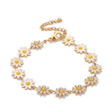 Stainless Steel Enamel Daisy Chain Link Smooth Polished Glossy Flower Round Lobster Clasp Bracelet White Gold Pink T110