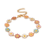 Stainless Steel Enamel Daisy Chain Link Smooth Polished Glossy Flower Round Lobster Clasp Bracelet White Gold Pink T110