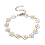 Stainless Steel Enamel Daisy Chain Link Smooth Polished Glossy Flower Round Lobster Clasp Bracelet White Gold Pink T110