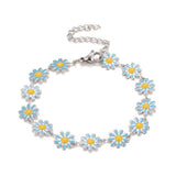 Stainless Steel Enamel Daisy Chain Link Smooth Polished Glossy Flower Round Lobster Clasp Bracelet White Gold Pink T110