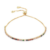 18K Gold-Plated Cubic Zirconia Slider Beaded Polished Round Tennis Bracelet Clear 10.63 in T112