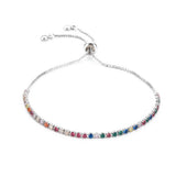 18K Gold-Plated Cubic Zirconia Slider Beaded Polished Round Tennis Bracelet Clear 10.63 in T112