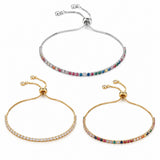 18K Gold-Plated Cubic Zirconia Slider Beaded Polished Round Tennis Bracelet Clear 10.63 in T112 product image 1