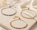 18K Gold-Plated Cubic Zirconia Slider Beaded Polished Round Tennis Bracelet Clear 10.63 in T112 product image 2