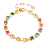 Stainless Steel Cubic Zirconia Rectangle Pave Polished Square Tennis Bracelet Silver Gold T113