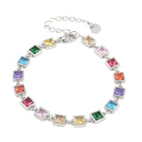 Stainless Steel Cubic Zirconia Rectangle Pave Polished Square Tennis Bracelet Silver Gold T113