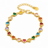 Stainless Steel Cubic Zirconia Heart Rectangle Pave Polished Lobster Clasp Tennis Bracelet Gold T114