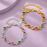 Stainless Steel Cubic Zirconia Heart Rectangle Pave Polished Lobster Clasp Tennis Bracelet Gold T114 product image 1