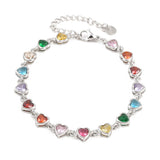 Stainless Steel Cubic Zirconia Heart Rectangle Pave Polished Lobster Clasp Tennis Bracelet Gold T114