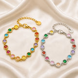Stainless Steel Flat Round Rectangle Pave Womens Smooth Lobster Clasp Tennis Bracelet Silver Gold T115 product image 1