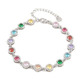 Stainless Steel Flat Round Rectangle Pave Womens Smooth Lobster Clasp Tennis Bracelet Silver Gold T115