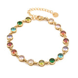 Stainless Steel Cubic Zirconia Flat Round Pave Smooth Polished Lobster Clasp Tennis Bracelet Silver Gold T116