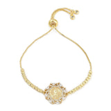 18K Gold-Plated Flower Oval Round Virgin Mary Micro Pave Polished Heart Slider Bracelet T117