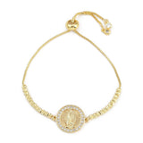 18K Gold-Plated Flower Oval Round Virgin Mary Micro Pave Polished Heart Slider Bracelet T117