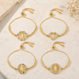 18K Gold-Plated Flower Oval Round Virgin Mary Micro Pave Polished Heart Slider Bracelet T117 product image 1