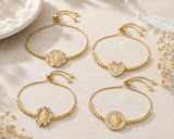 18K Gold-Plated Flower Oval Round Virgin Mary Micro Pave Polished Heart Slider Bracelet T117 product image 2