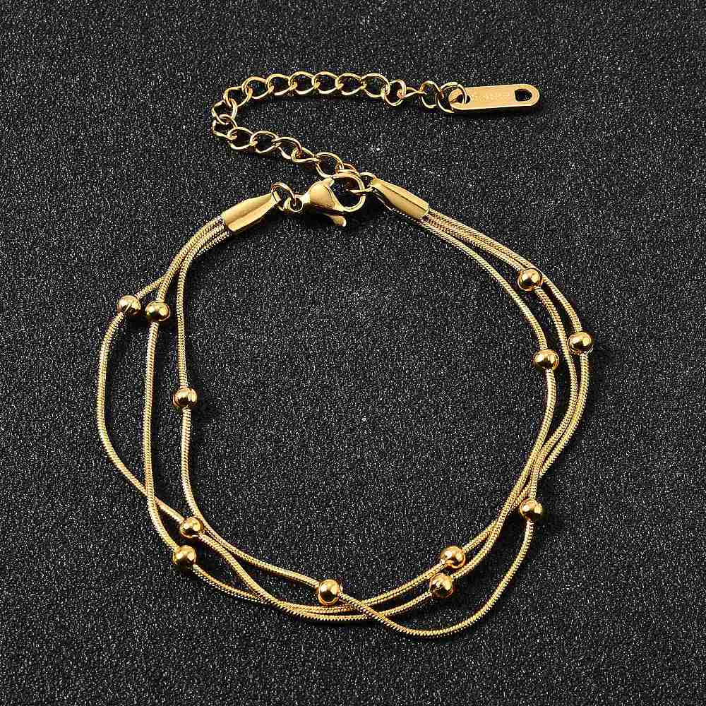 Stainless Steel Satellite Chain Womens Shiny Multi-Strand Bracelet Gold 6.75 in T118 product image 1