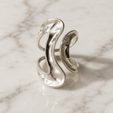 18K Gold-Plated Stainless Steel Geometric Polished Shiny Adjustable Open Cuff Ring Silver R77