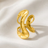 18K Gold-Plated Stainless Steel Geometric Polished Shiny Adjustable Open Cuff Ring Silver R77