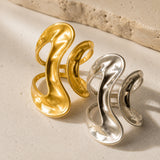 18K Gold-Plated Stainless Steel Geometric Polished Shiny Adjustable Open Cuff Ring Silver R77 product image 1