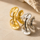 18K Gold-Plated Stainless Steel Geometric Polished Shiny Adjustable Open Cuff Ring Silver R77 product image 3