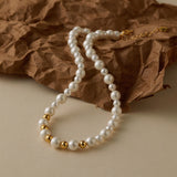 18K Gold-Plated Shell Pearl Round Vintage Alternating Beaded Necklace White 17.17 in N73 product image 2