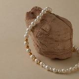 18K Gold-Plated Shell Pearl Round Vintage Alternating Beaded Necklace White 17.17 in N73 product image 3