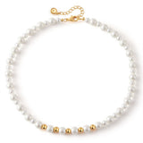 18K Gold-Plated Shell Pearl Round Vintage Alternating Beaded Necklace White 17.17 in N73 product image 6