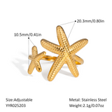 18K Gold-Plated Stainless Steel Starfish Ocean Star Band Adjustable Cuff Ring R78 product image 1
