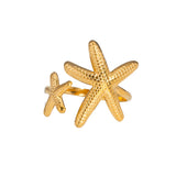 18K Gold-Plated Stainless Steel Starfish Ocean Star Band Adjustable Cuff Ring R78 product image 2