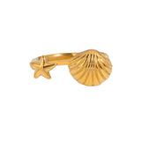 18K Gold-Plated Stainless Steel Shell Starfish Ocean Star Adjustable Cuff Ring R79 product image 1