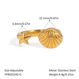 18K Gold-Plated Stainless Steel Shell Starfish Ocean Star Adjustable Cuff Ring R79 product image 2