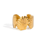 18K Gold-Plated Stainless Steel Shell Ocean Design White Adjustable Cuff Ring R81 product image 1