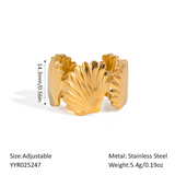 18K Gold-Plated Stainless Steel Shell Ocean Design White Adjustable Cuff Ring R81 product image 2