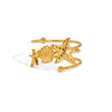 18K Gold-Plated Stainless Steel Shell Starfish Ocean Star Adjustable Cuff Ring R82 product image 1