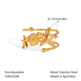 18K Gold-Plated Stainless Steel Shell Starfish Ocean Star Adjustable Cuff Ring R82 product image 2