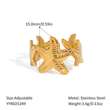 18K Gold-Plated Stainless Steel Starfish Ocean Star Band Adjustable Cuff Ring R83 product image 2