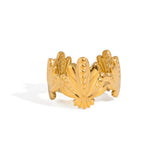 18K Gold-Plated Stainless Steel Shell Ocean Leaf Design Adjustable Cuff Ring R84 product image 1