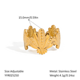 18K Gold-Plated Stainless Steel Shell Ocean Leaf Design Adjustable Cuff Ring R84 product image 2