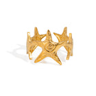 18K Gold-Plated Stainless Steel Starfish Ocean Star Starburst Adjustable Cuff Ring R85 product image 1