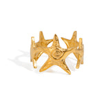 18K Gold-Plated Stainless Steel Starfish Ocean Star Starburst Adjustable Cuff Ring R85 product image 1