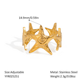 18K Gold-Plated Stainless Steel Starfish Ocean Star Starburst Adjustable Cuff Ring R85 product image 2