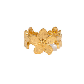 18K Gold-Plated Stainless Steel Flower Ocean Floral Band Adjustable Cuff Ring R86 product image 1