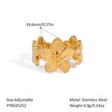 18K Gold-Plated Stainless Steel Flower Ocean Floral Band Adjustable Cuff Ring R86 product image 2