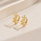 18K Gold-Plated Flower Simple Geometric Shiny Shape Textured Branch-Like Design Hoop Earrings 0.51 in E44 product image 1