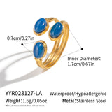 18K Gold-Plated Stainless Steel Aventurine Oval Smooth Polished Adjustable Open Cuff Ring R88