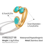 18K Gold-Plated Stainless Steel Aventurine Oval Smooth Polished Adjustable Open Cuff Ring R88