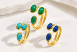18K Gold-Plated Stainless Steel Aventurine Oval Smooth Polished Adjustable Open Cuff Ring R88 product image 2