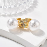 18K Gold-Plated Cubic Zirconia Pearl Pin Hinged Closure Dangle Hoop Earrings White 0.91 in E47 product image 2